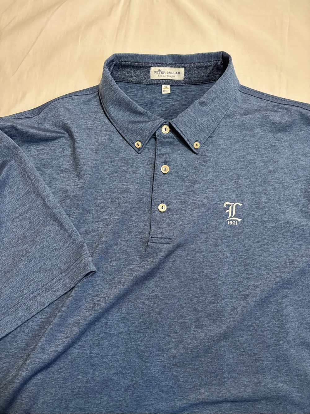 Peter Millar Blue Heather Button-Down Performance Polo